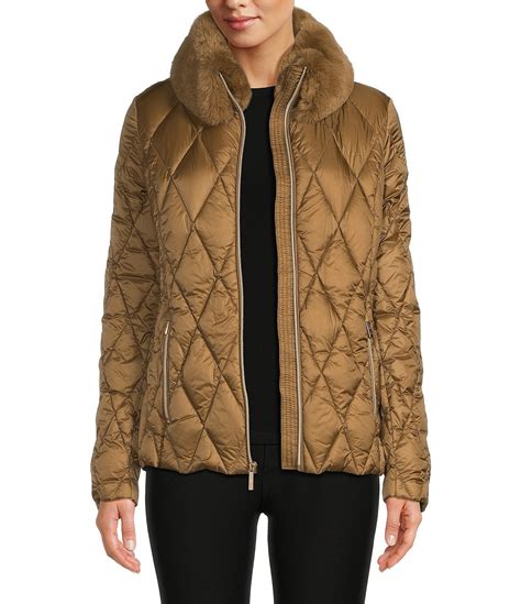 michael kors gunmetal faux-fur-trim puffer coat|Michael Kors quilted fur coat.